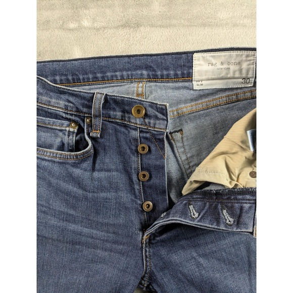 Rag & Bone Fit 2 Slim Jeans Mens 30x27.5 Blue Stretch Button Fly Made USA Denim - Picture 8 of 13